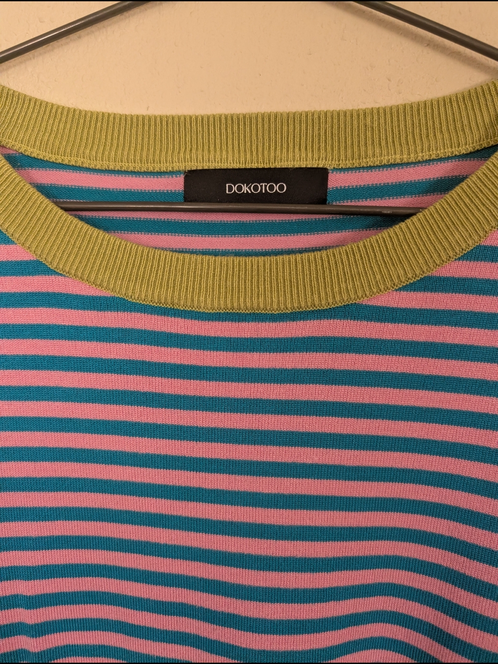 DOKOTOO Striped Short Sleeve Tee in Blue & Pink XL